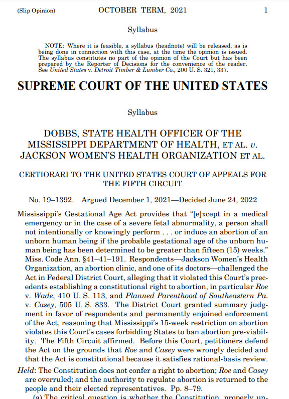 the supreme court of the united states opinion on abortion law